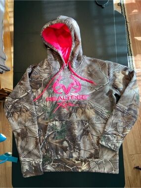 Realtree Camo Puffer Hoodie with Bright Pink Lining